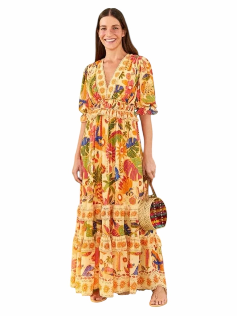 Farm Rio Yellow Rio Tapestry Maxi Dress XL